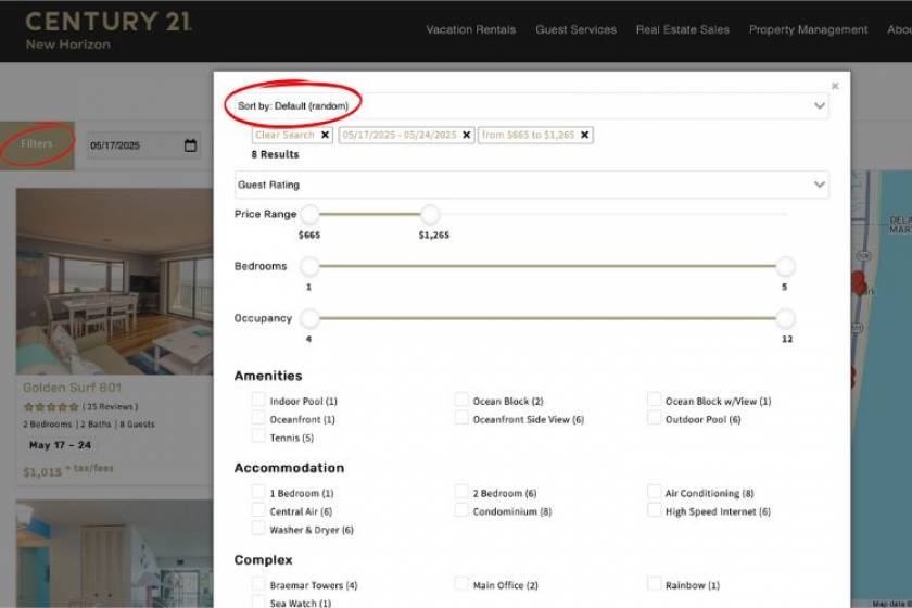 screenshot of website booking engine